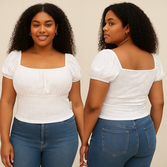 Faded Rose Tops - Faded Rose White Eyelet Crop Top Size XL NWT